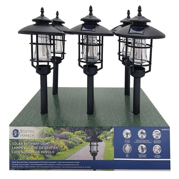 Boston Harbor Solar Stake Light wLED Filament, NIMh Battery, AA Battery, 1Lamp, Black, Battery Included Yes 26074